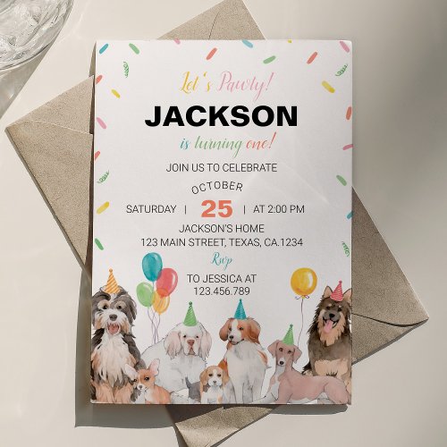 Lets Pawty Puppy Dog Birthday Invitation