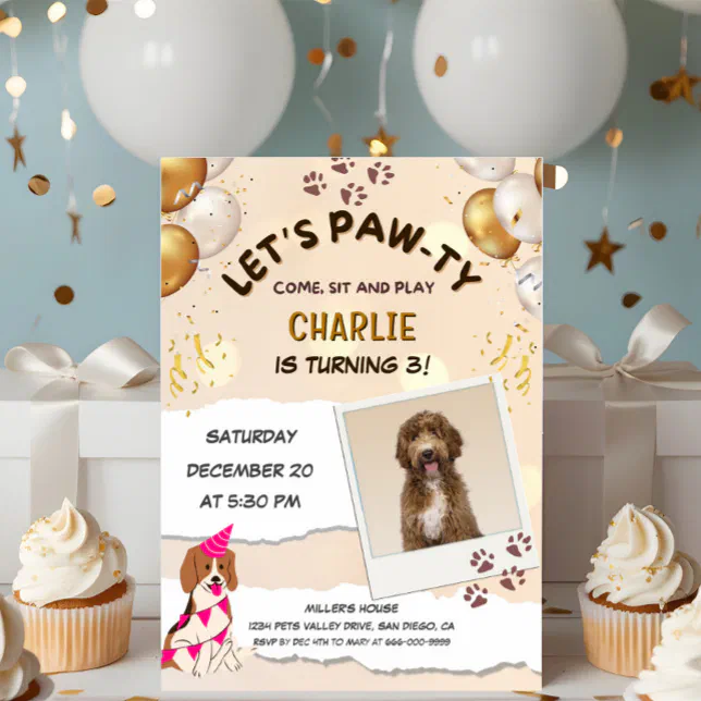 Lets Pawty Puppy Dog Birthday Party Photo Invitation | Zazzle