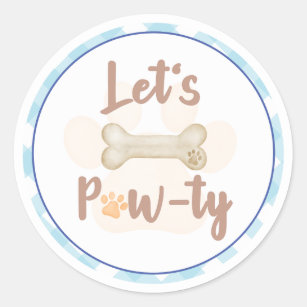 Let's Pawty Puppy Dog Birthday Sticker Blue Plaid