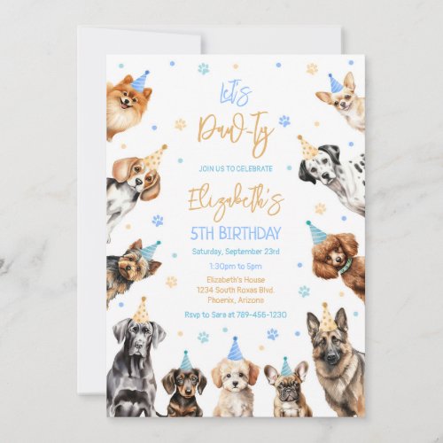 Let's Pawty Puppy Dog Party Birthday Invitation