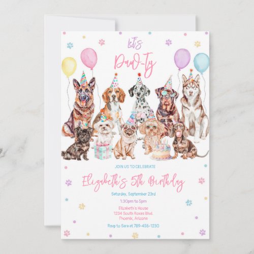 Let's Pawty Puppy Dog Party Birthday Invitation