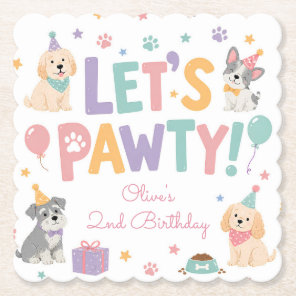 Let's Pawty Puppy Dog Theme Birthday Party Paper Coaster