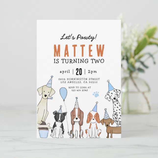 Lets Pawty Puppy Pawty Dog Birthday Invitation | Zazzle
