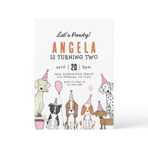 Lets Pawty Puppy Pawty Dog girl Birthday Invitation