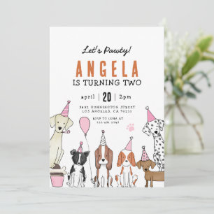 Lets Pawty Puppy Pawty Dog girl Birthday Invitation