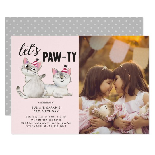 Lets Pawty | Twins Joint Birthday Party Photo Invitation | Zazzle.com