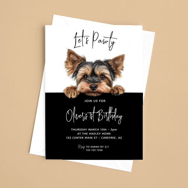 Let's Pawty Yorkshire Terrier 1st Birthday Invitation (Creator Uploaded)