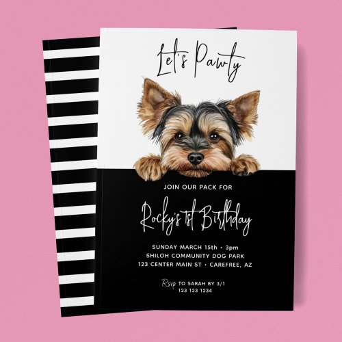 Lets Pawty Yorkshire Terrier Dog 1st Birthday Invitation