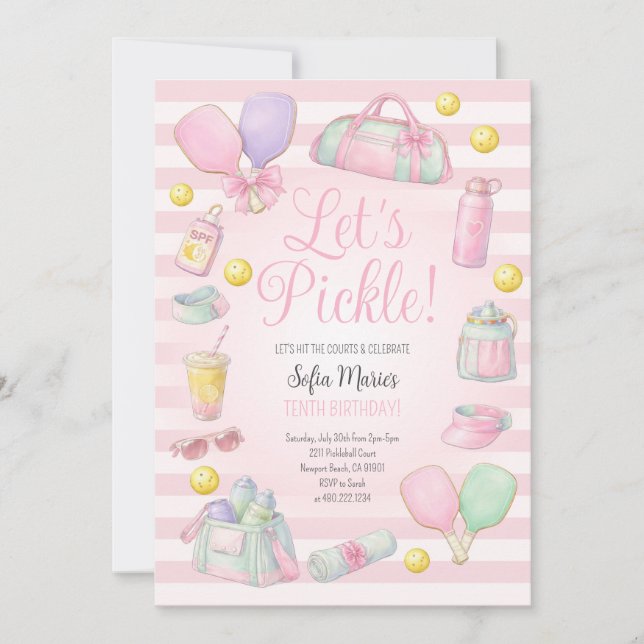 Let's Pickle Pickleball Pink Party Invitation (Front)