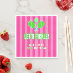 Let's Pickle Pink and Lime Green Pickleball Party Napkins