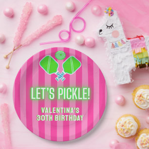 Let's Pickle Pink and Lime Green Pickleball Party Paper Plates