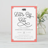 Let's Pig Out Coral Navy BBQ Anniversary Party Invitation (Standing Front)