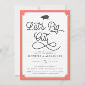 Let's Pig Out Coral Navy BBQ Anniversary Party Invitation (Front)