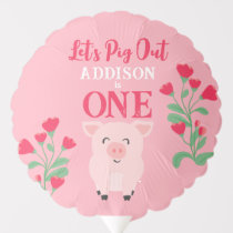 Let's Pig Out Farm Animal Floral Girls Birthday Balloon