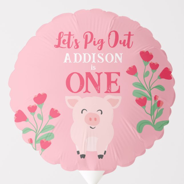 Let's Pig Out Farm Animal Floral Girls Birthday Balloon (Front)