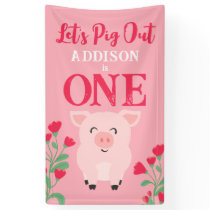 Let's Pig Out Farm Animal Floral Girls Birthday Banner