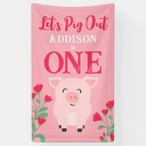 Let's Pig Out Farm Animal Floral Girls Birthday Banner