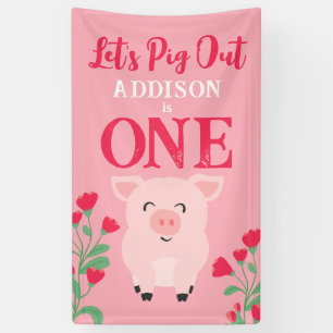 Let's Pig Out Farm Animal Floral Girls Birthday Banner