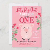 Let's Pig Out Farm Animal Floral Girls Birthday Invitation