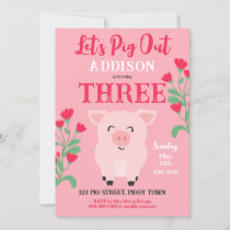 Let's Pig Out Farm Animal Floral Girls Birthday Invitation