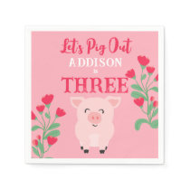 Let's Pig Out Farm Animal Floral Girls Birthday Napkins