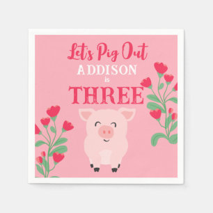 Let's Pig Out Farm Animal Floral Girls Birthday Napkins