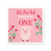 Let's Pig Out Farm Animal Floral Girls Birthday Napkins