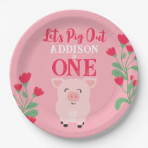 Let's Pig Out Farm Animal Floral Girls Birthday Paper Plates