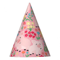 Let's Pig Out Farm Animal Floral Girls Birthday Party Hat