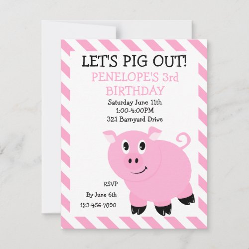 Lets Pig Out Piggy Birthday Party Invitation