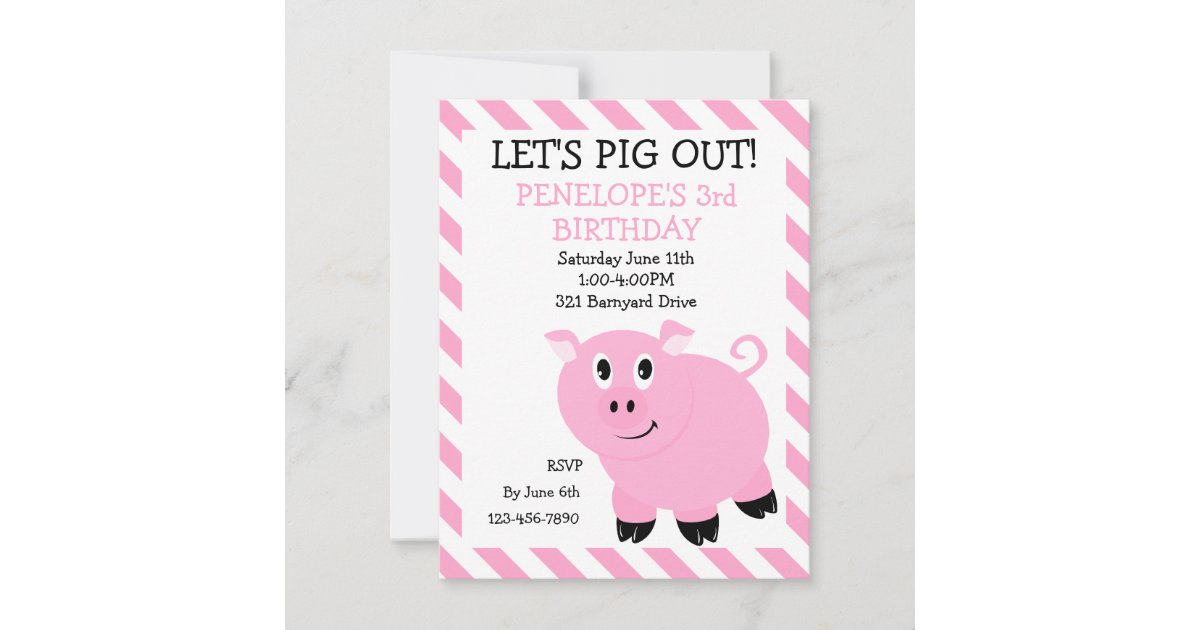 Let's Pig Out Piggy Birthday Party Invitation | Zazzle