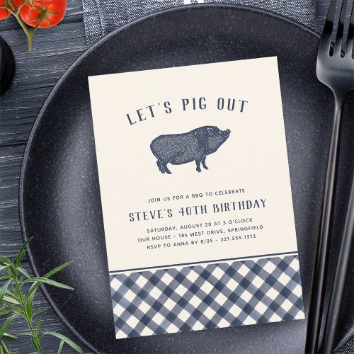Lets Pig Out  Summer BBQ Birthday Party Invitation