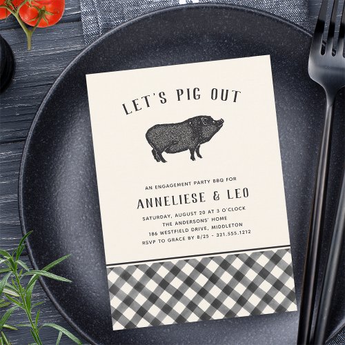 Lets Pig Out  Summer BBQ Engagement Party Invitation