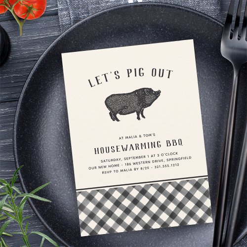 Lets Pig Out  Summer BBQ Housewarming Party Invitation