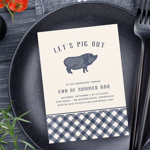 Lets Pig Out  Summer BBQ Party Invitation