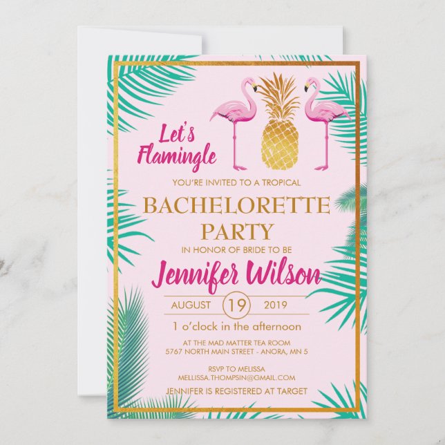 Let's Pink Flamingle Pineapple Bachelorette Custom Invitation (Front)