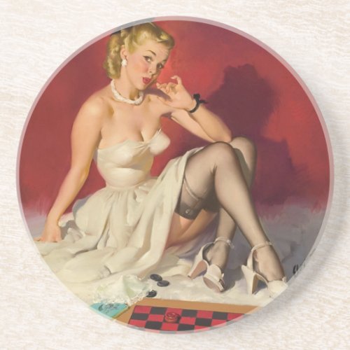 Lets Play a Game _ Retro Pinup Girl Drink Coaster