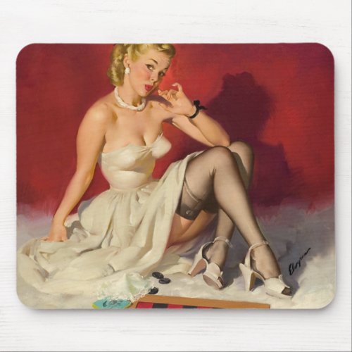 Lets Play a Game _ Retro Pinup Girl Mouse Pad