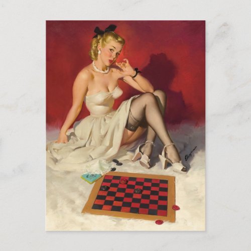 Lets Play a Game _ Retro Pinup Girl Postcard