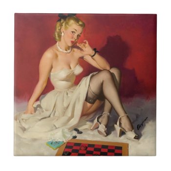 Lets Play A Game - Retro Pinup Girl Tile by PinUpGallery at Zazzle