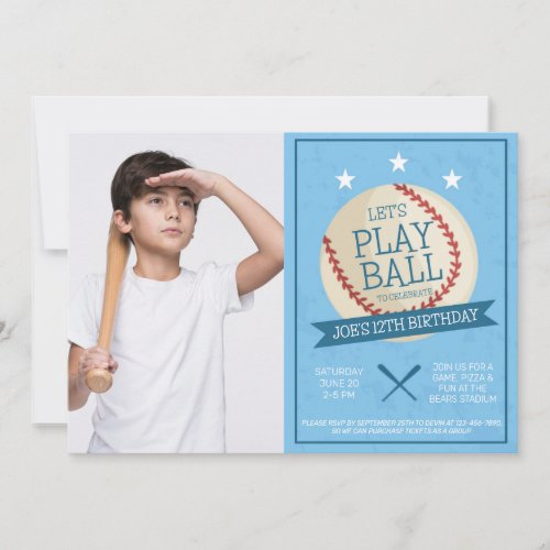 Lets Play Ball Baseball Birthday Photo Invitation