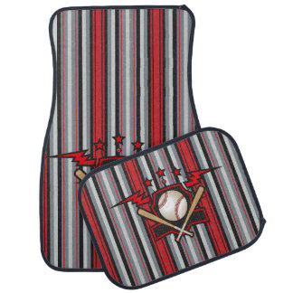 Let's Play Ball Red And Gray Striped Car Floor Mat