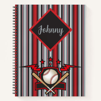 Let's Play Ball Red And Gray Striped Notebook