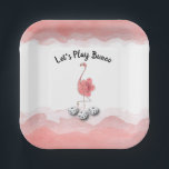 Let's Play Bunco Pink Flamingo Paper Plates<br><div class="desc">Fun and festive tropical pink flamingo is all ready for a girls night out! Pink flamingo also is decorated with a pink hibiscus flower. Let's Play Bunco!</div>