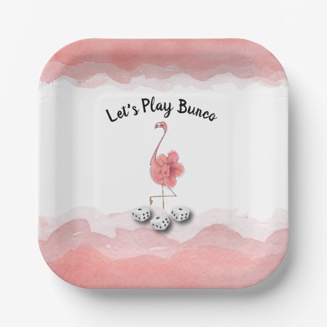 Let's Play Bunco Pink Flamingo Paper Plates (Front)