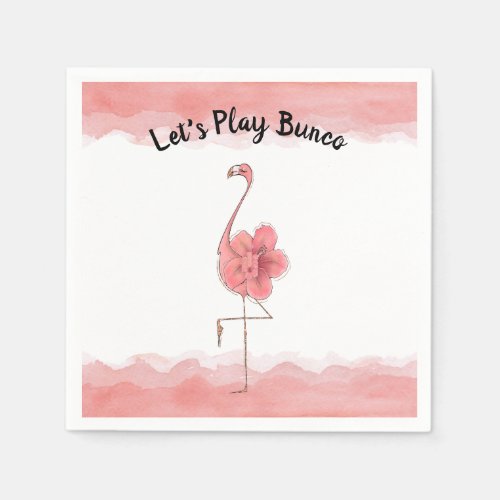 Lets Play Bunco Pink Flamingo Tropical Flower Napkins