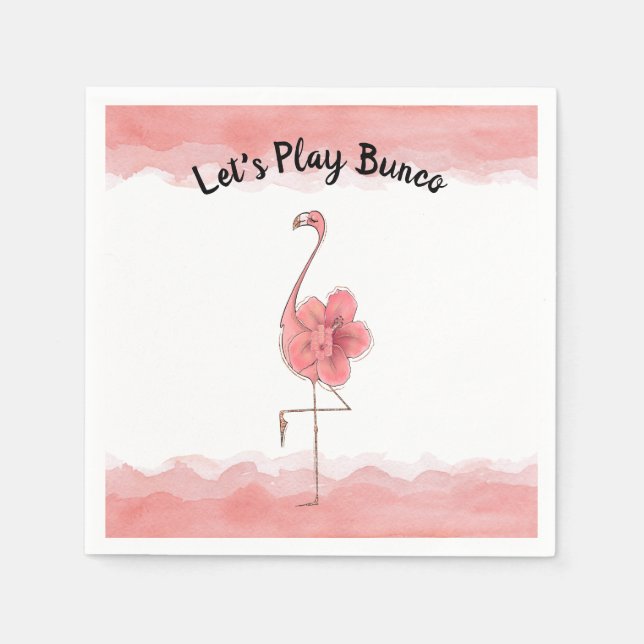 Let's Play Bunco Pink Flamingo Tropical Flower Napkins (Front)