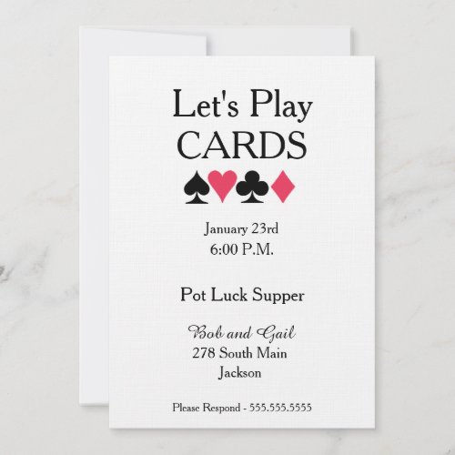 Lets Play Cards Pot Luck Supper Invitation