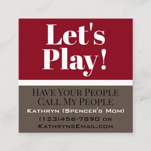 Lets Play Childs Playdate Square Business Card