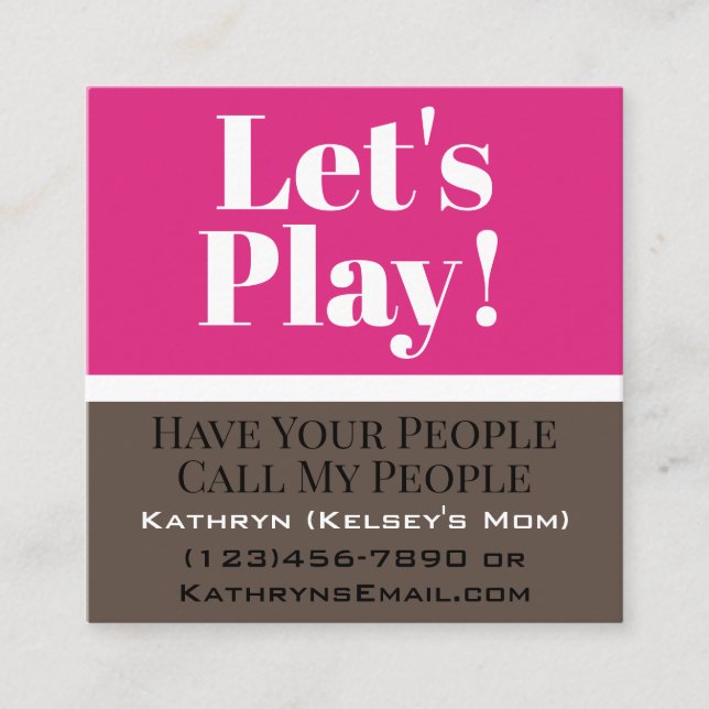 "Let's Play" Girls Playdate Square Business Card (Front)